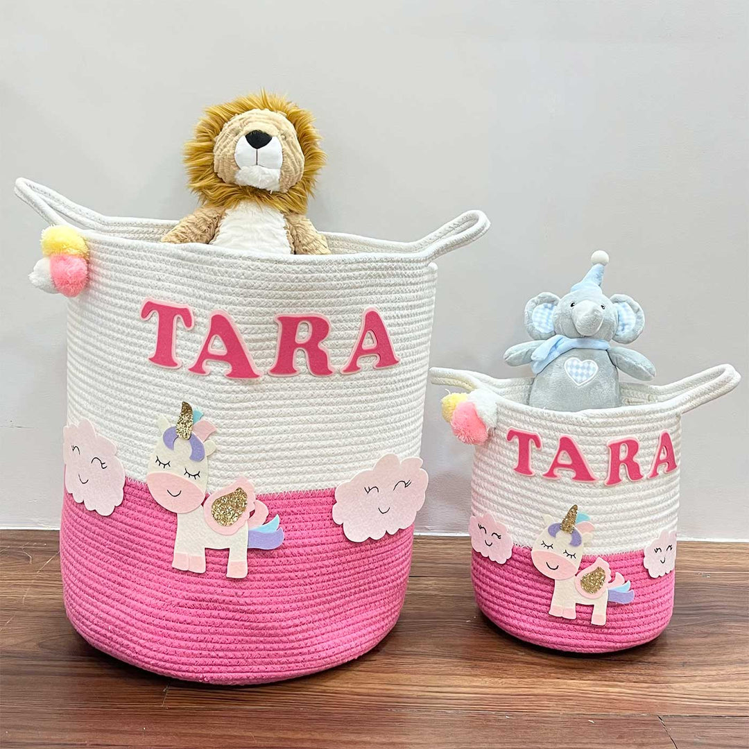 Personalized Handmade Magical Unicorn Jute Basket For Kids