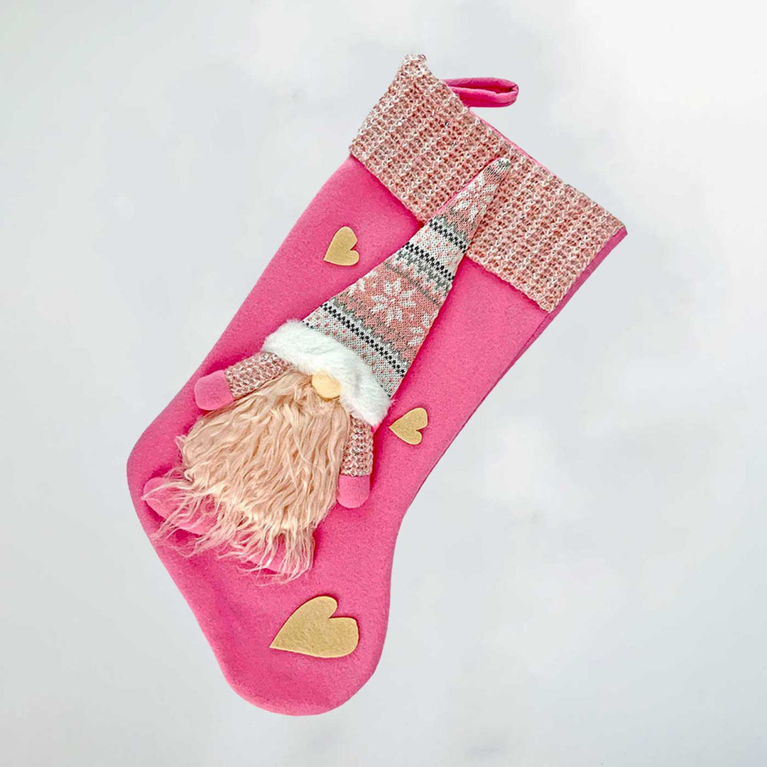 Handmade Pink Beard Gnome Woolen Stockings For Christmas Decoration