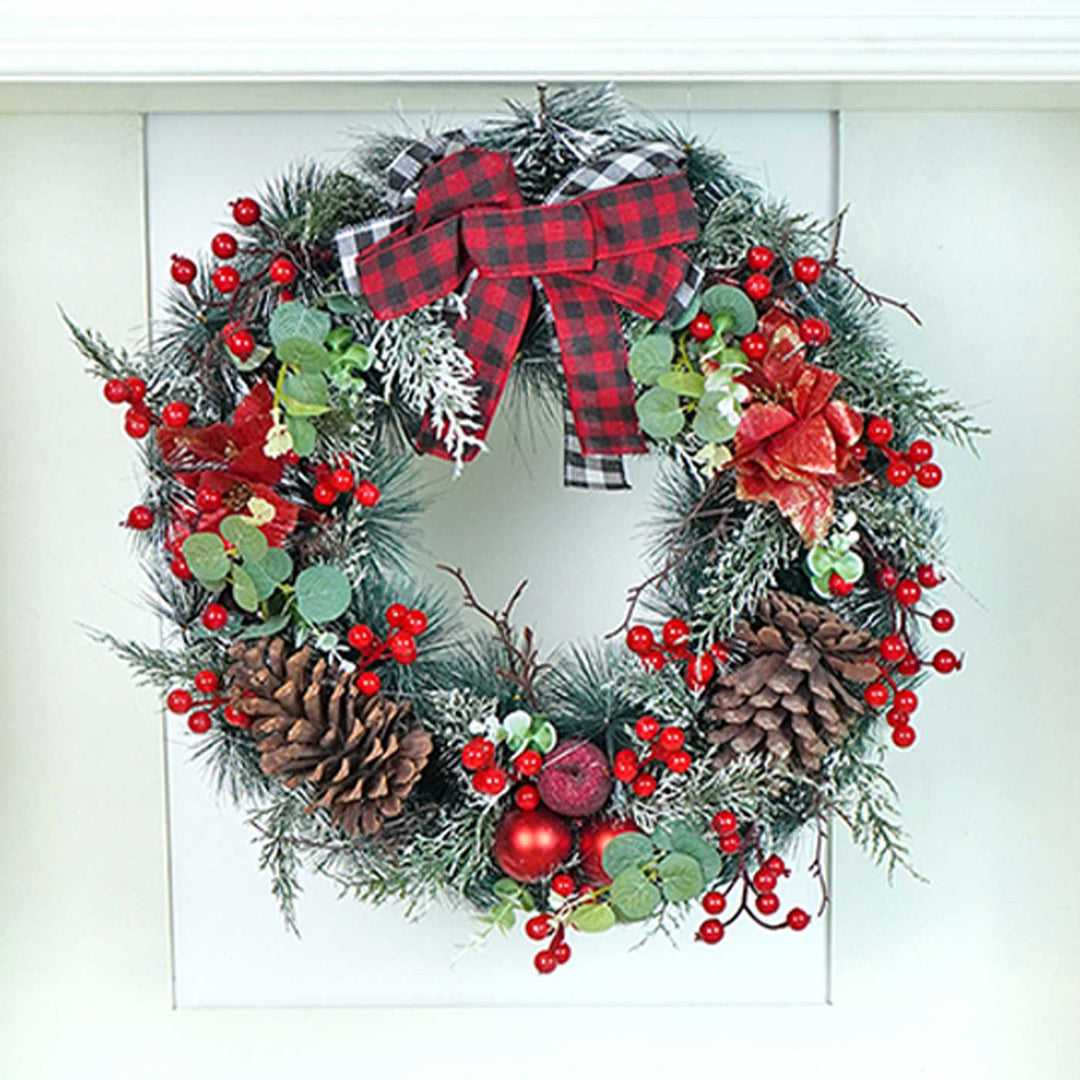 Large Red & Black Checkered Bow Wreath For Christmas Wall Decoration