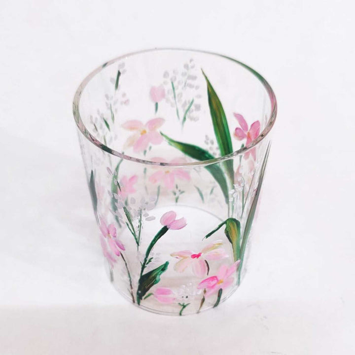 Hand Painted Floral Glass Candle Holder