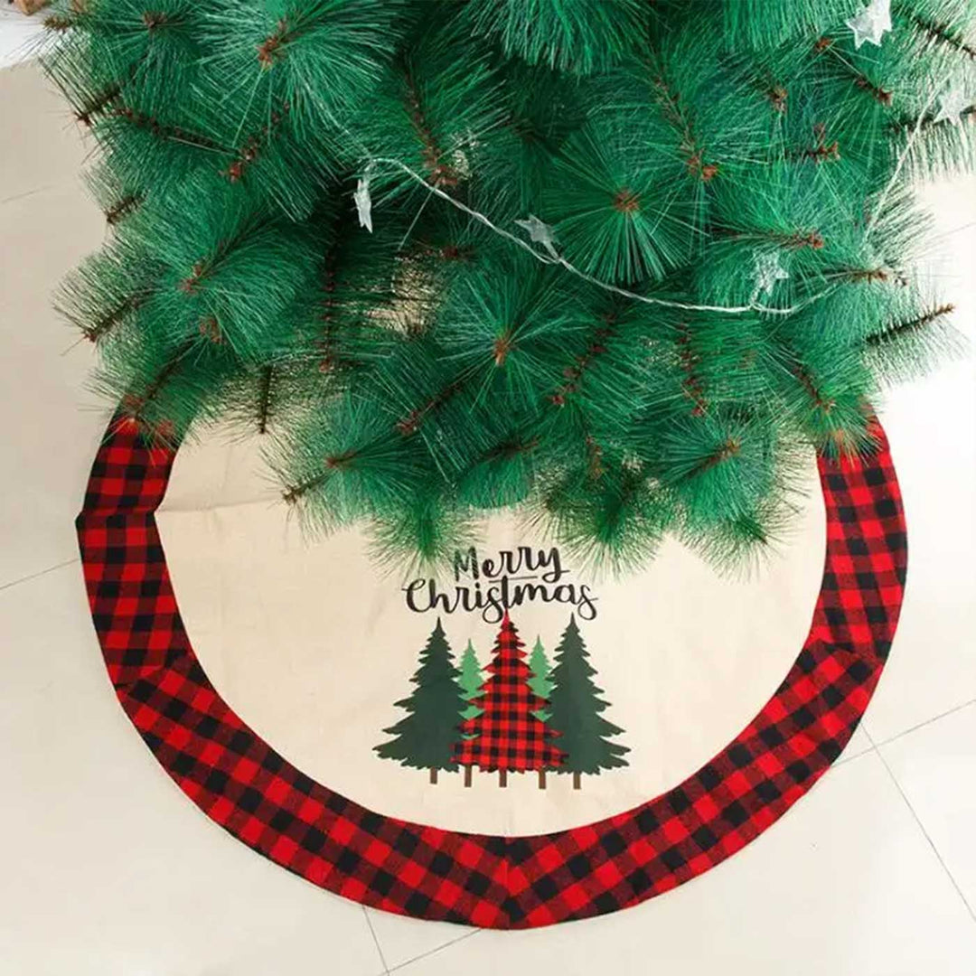 Personalized Checkered Evergreen Ensemble Cotton Tree Skirt For Christmas Tree Decoration