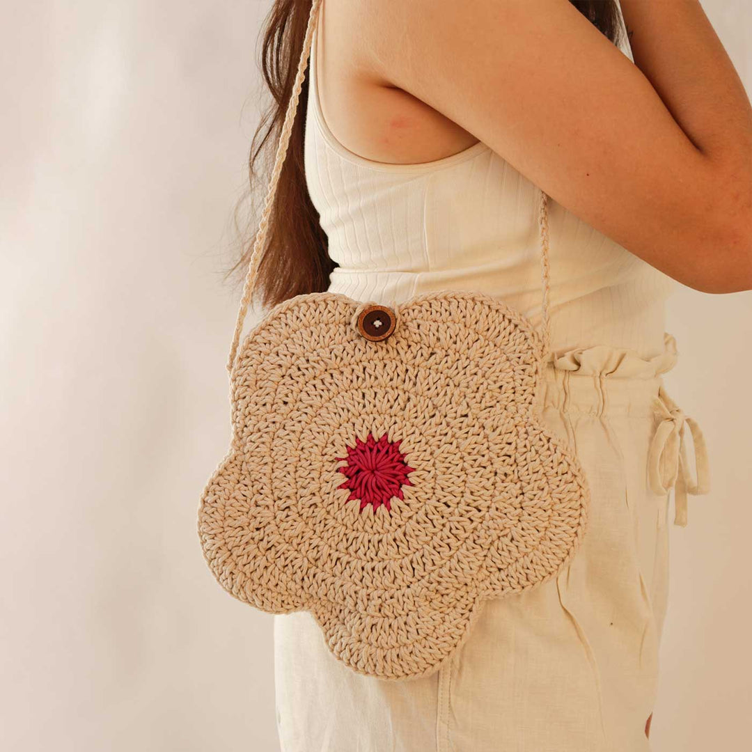 Handmade Crochet Flower Sling Bag