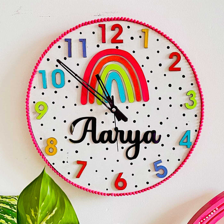 Personalized Handmade Rainbow Themed Kids Wall Clock