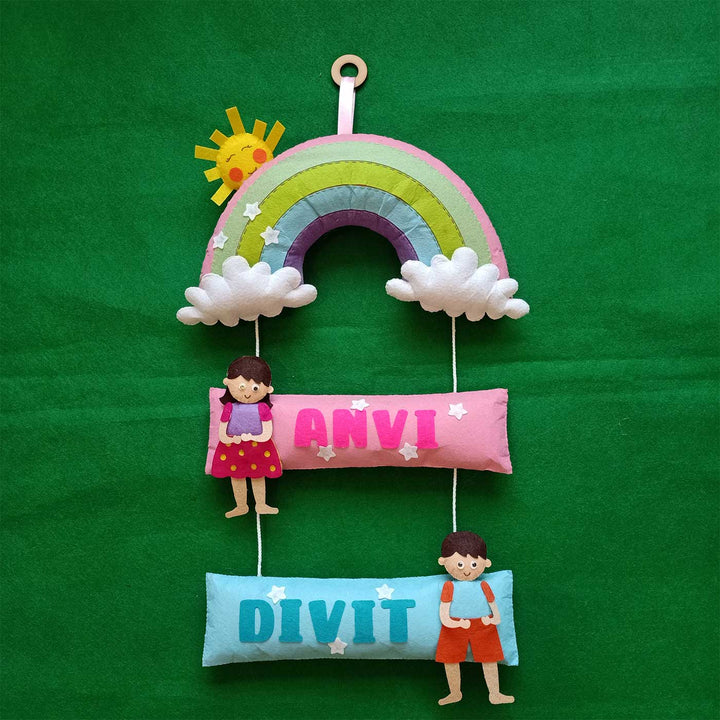 Personalized Handmade Rainbow Felt Kids Name Plate For Siblings