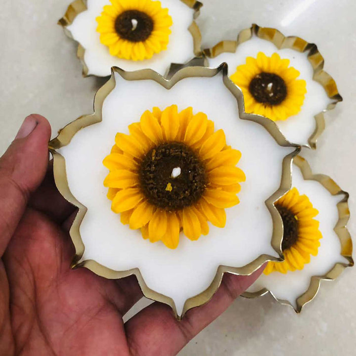 Handmade Lotus Urli With Sunflower Wax Scented Candle