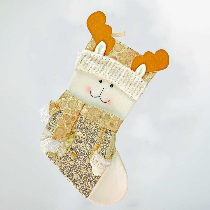 Handmade Golden Deer Woolen Stockings For Christmas Decoration