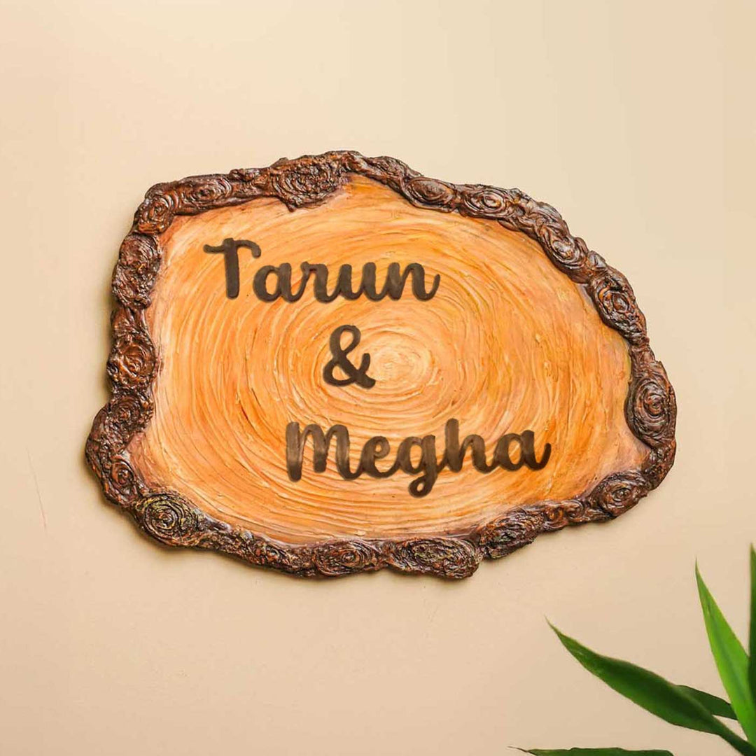 Personalized Natural Bark Theme Mdf Wood Name Plate