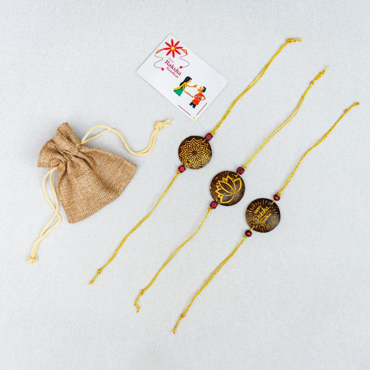 Handmade Eco-friendly Coconut Shell Rakhi (Set of 3)