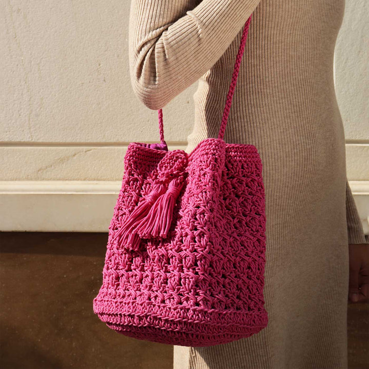 Handmade Crochet Drawstring Bucket Shoulder Bag