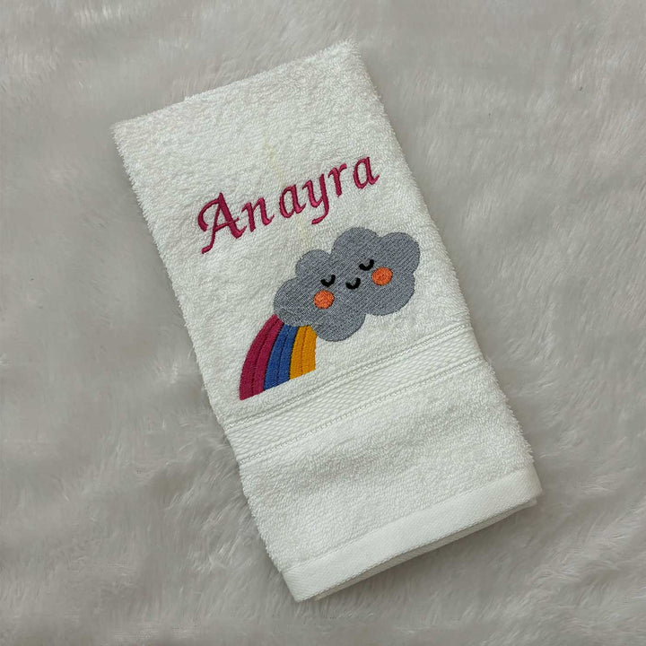 Personalized Embroidered Cloud & Rainbow Design Cotton Hand Towel