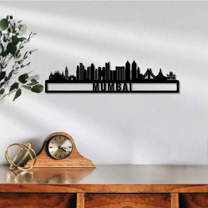 Printed Black Wooden Mumbai City Skyline Wall Decor