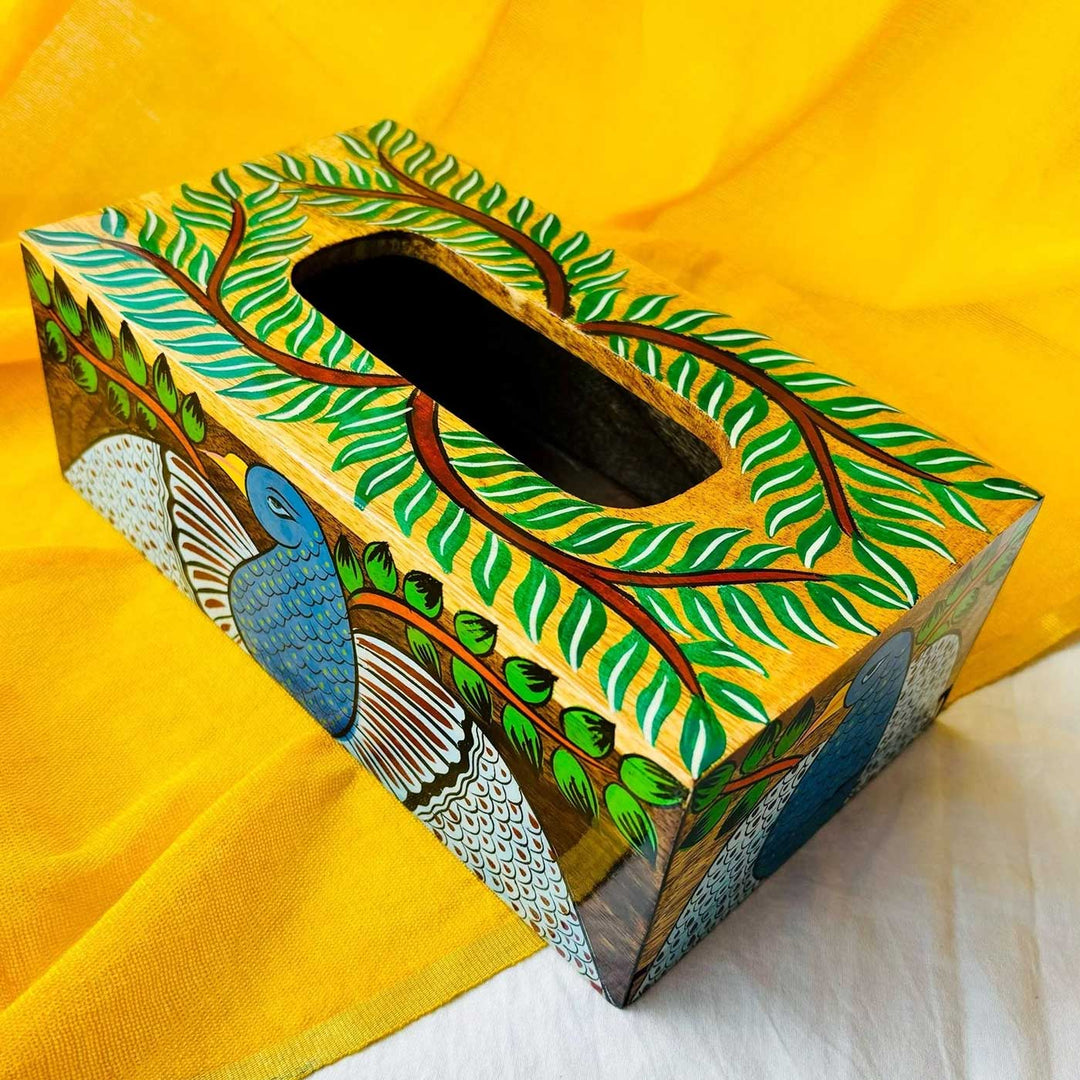 Hand-Painted Pattachitra Maya Wooden Tissue Box