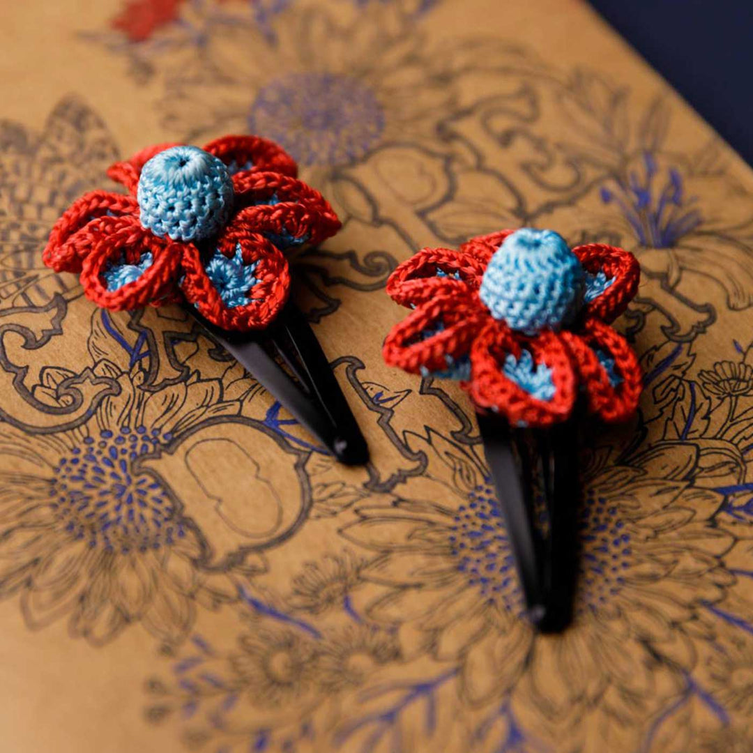 Handmade Blue Zinnia Flower Hair Clips | Set of 2