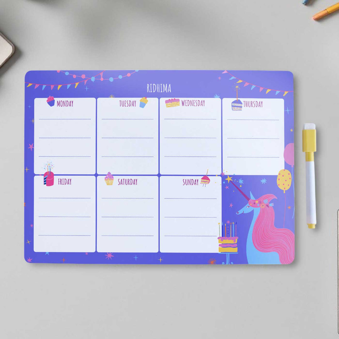 Personalized Magical Unicorn Theme Wooden Meal Planner