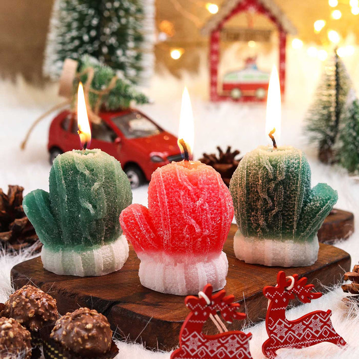 Handmade Mitten Gloves Wax Candles For Christmas Decoration | Set Of 3