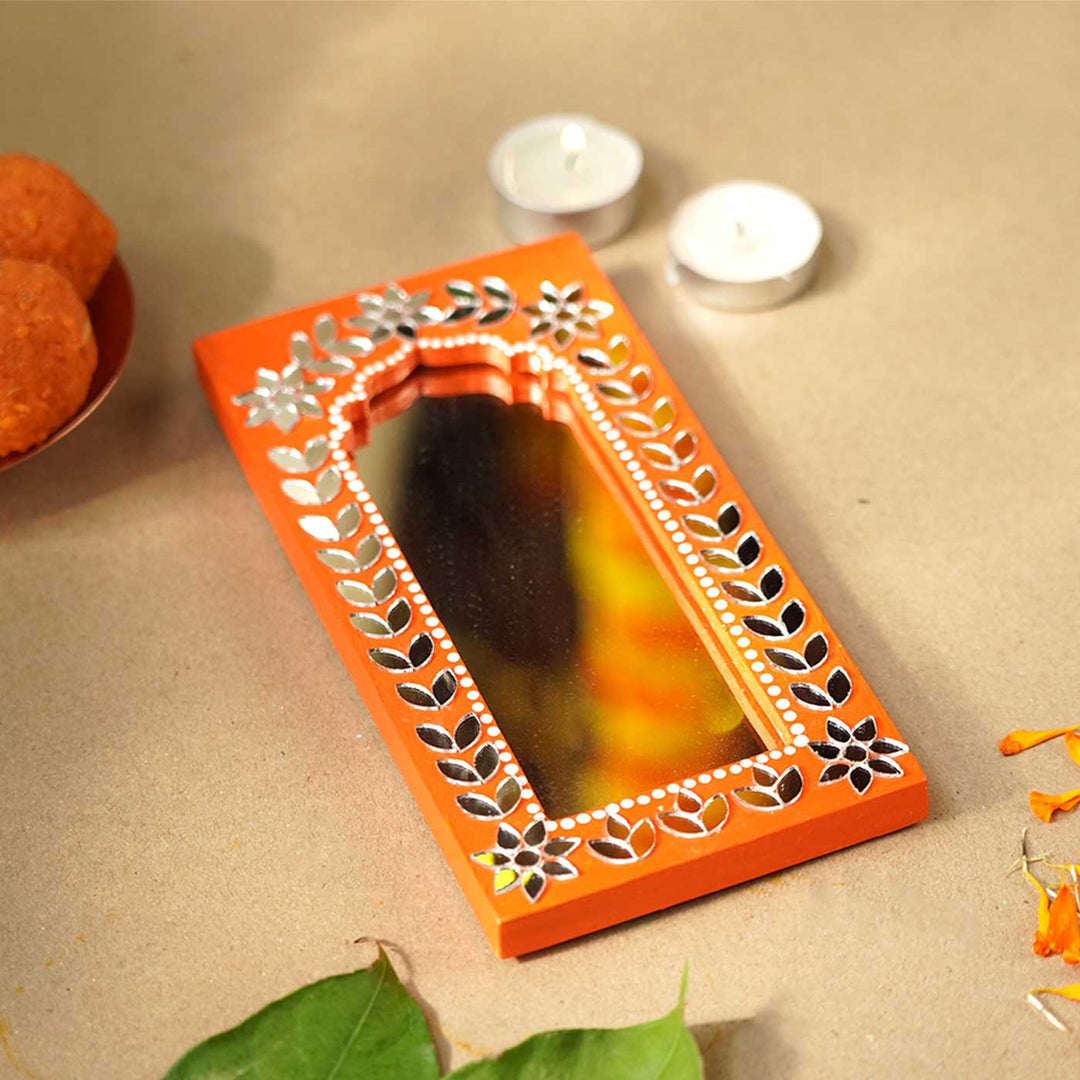 Handmade Orange MDF Jharokha Mirror