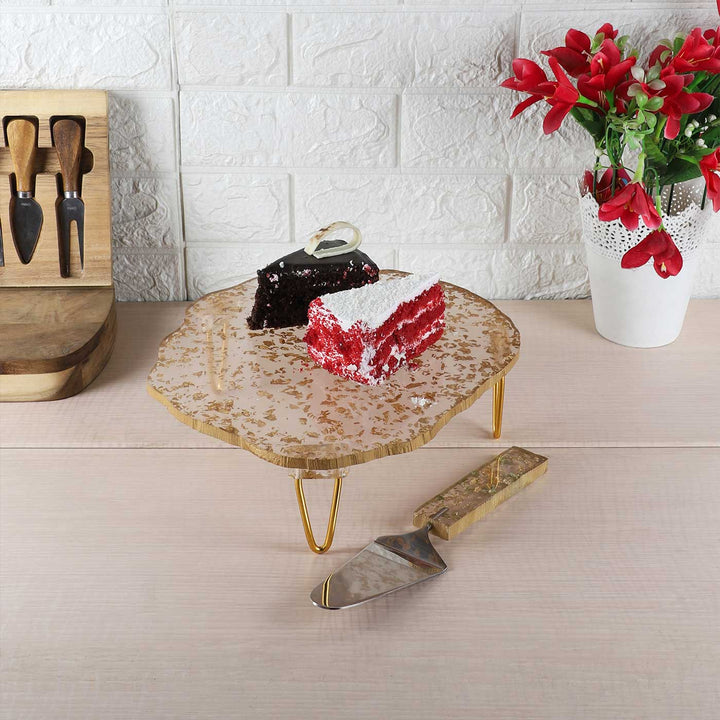 Handmade Gold Flex Resin Cake Platter | Set Of 2