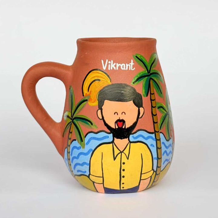 Personalized Hand-painted Terracotta Mug With Caricature and Background