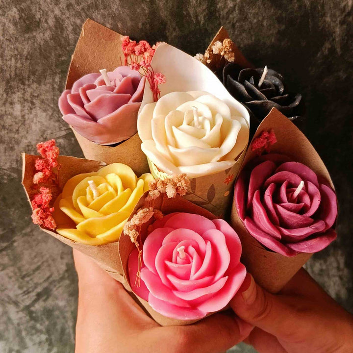 Mix Rose Flower Bouquet Wax Candle | Set Of 5