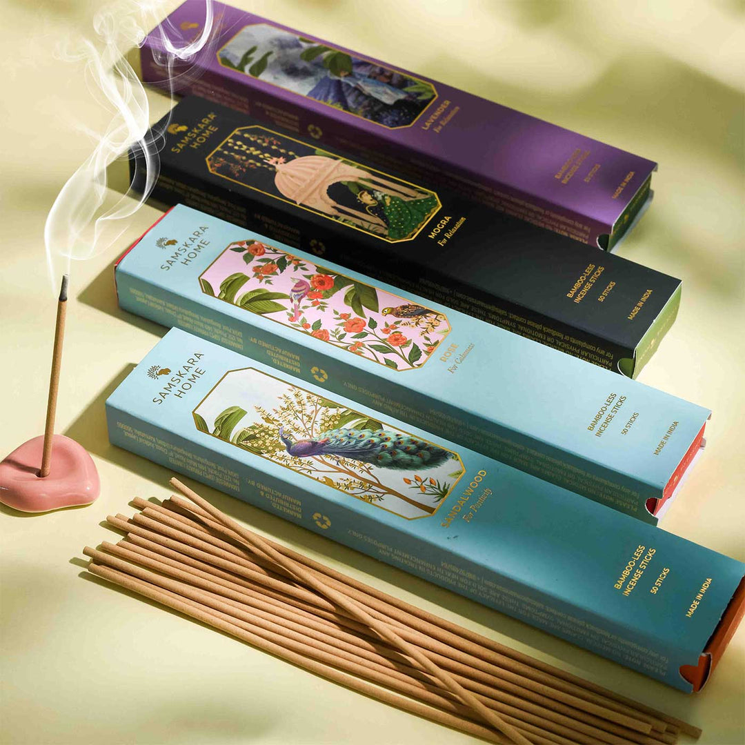 Handmade Sugandh Manjari - Four Fragrances Natural Bamboo Free Incense Stick / Agarbatti | Set Of 4