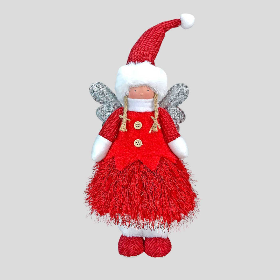 Angel With Glitter Silver Wings & Skirt Self-Standing Woolen Decor For Christmas Table Decoration