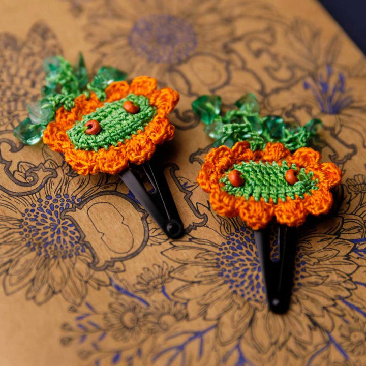 Handmade Orange Clouds Flower Hair Clips | Set of 2