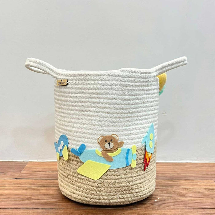 Personalized Handmade Skybound Teddy Jute Basket For Kids