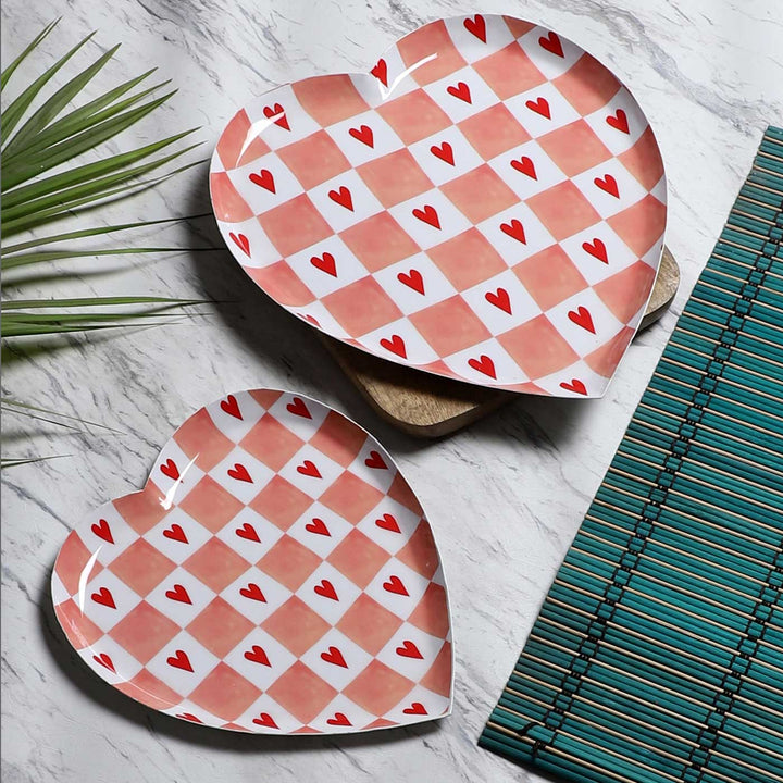 Handmade Pink Heart Shaped Metal Platter | Set Of 2