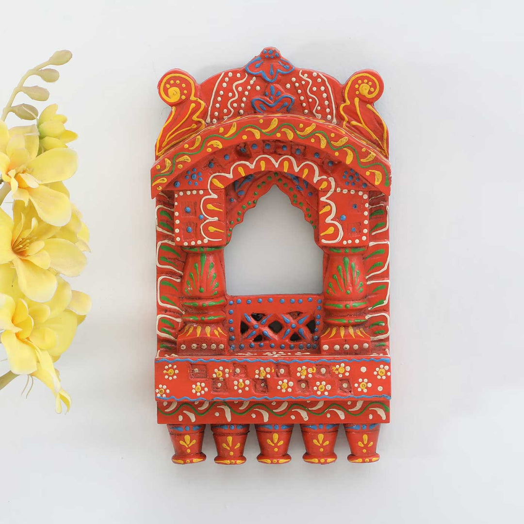 Handmade Traditional Orange Wooden Jharokha