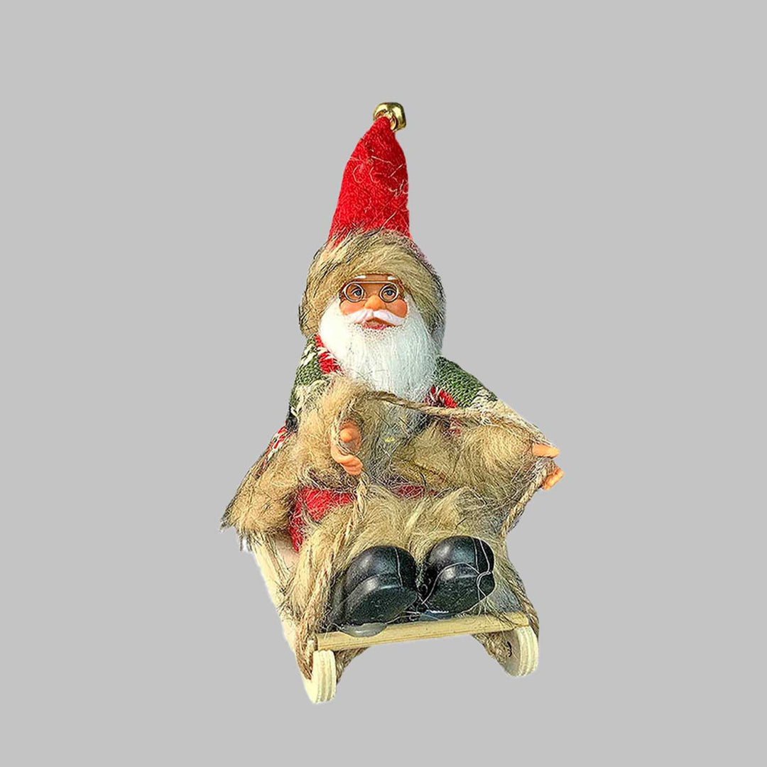 Handmade Sitting Sledge Santa Ornaments For Christmas Tree Decoration