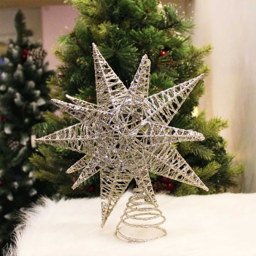 Asterisk Silver Metal Christmas Tree Star Topper For Christmas Tree Decoration