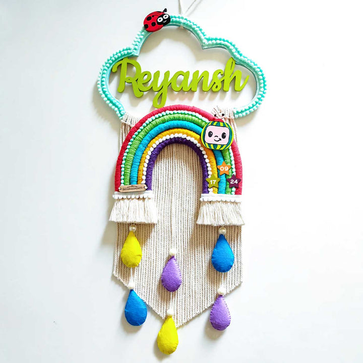 Macrame Cloud Rainbow with Cocomelon Personalized Kids' Nameplate