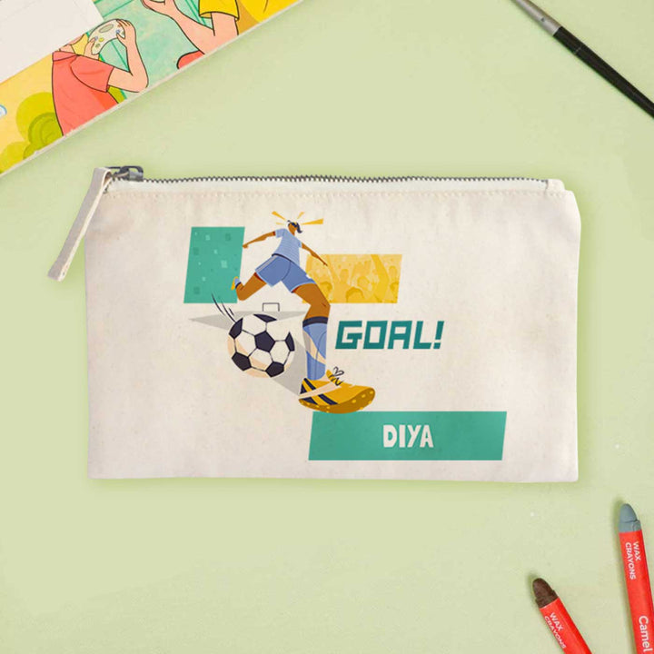 Personalized Football Goals Girl Theme Cotton Pencil Pouch