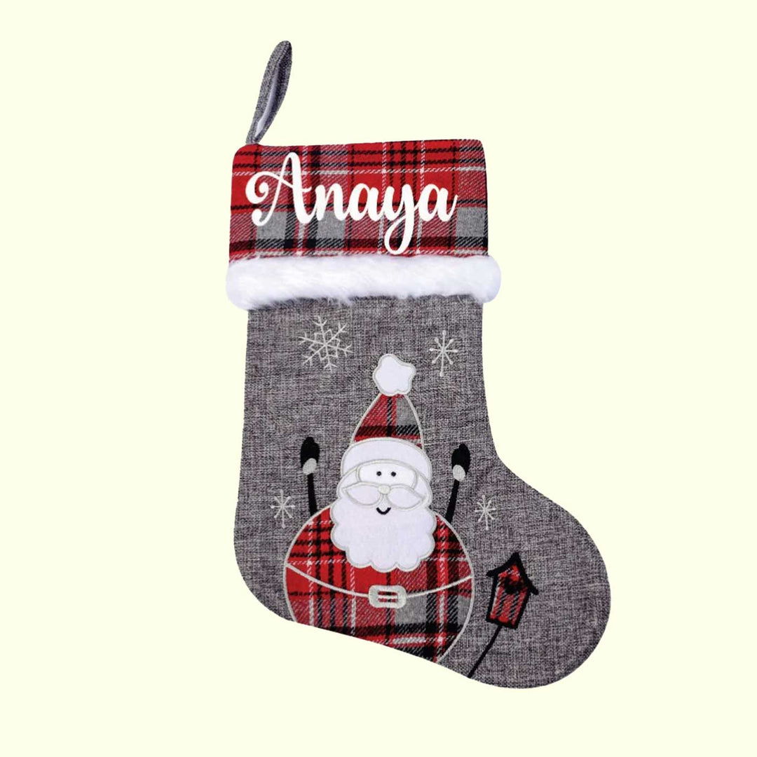 Personalized Silver Bells Cotton & Fur Stockings For Christmas Decoration