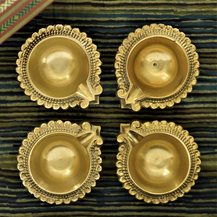 Handmade Mogra Gift Brass Oil Lamp / Diya | Set Of 4