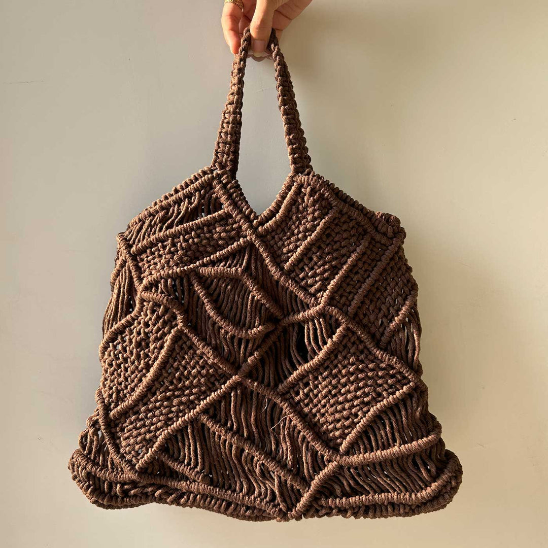 Handmade Brown Macrame Tote Bag