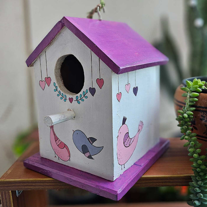 Hand-Painted Purple & White Bird House