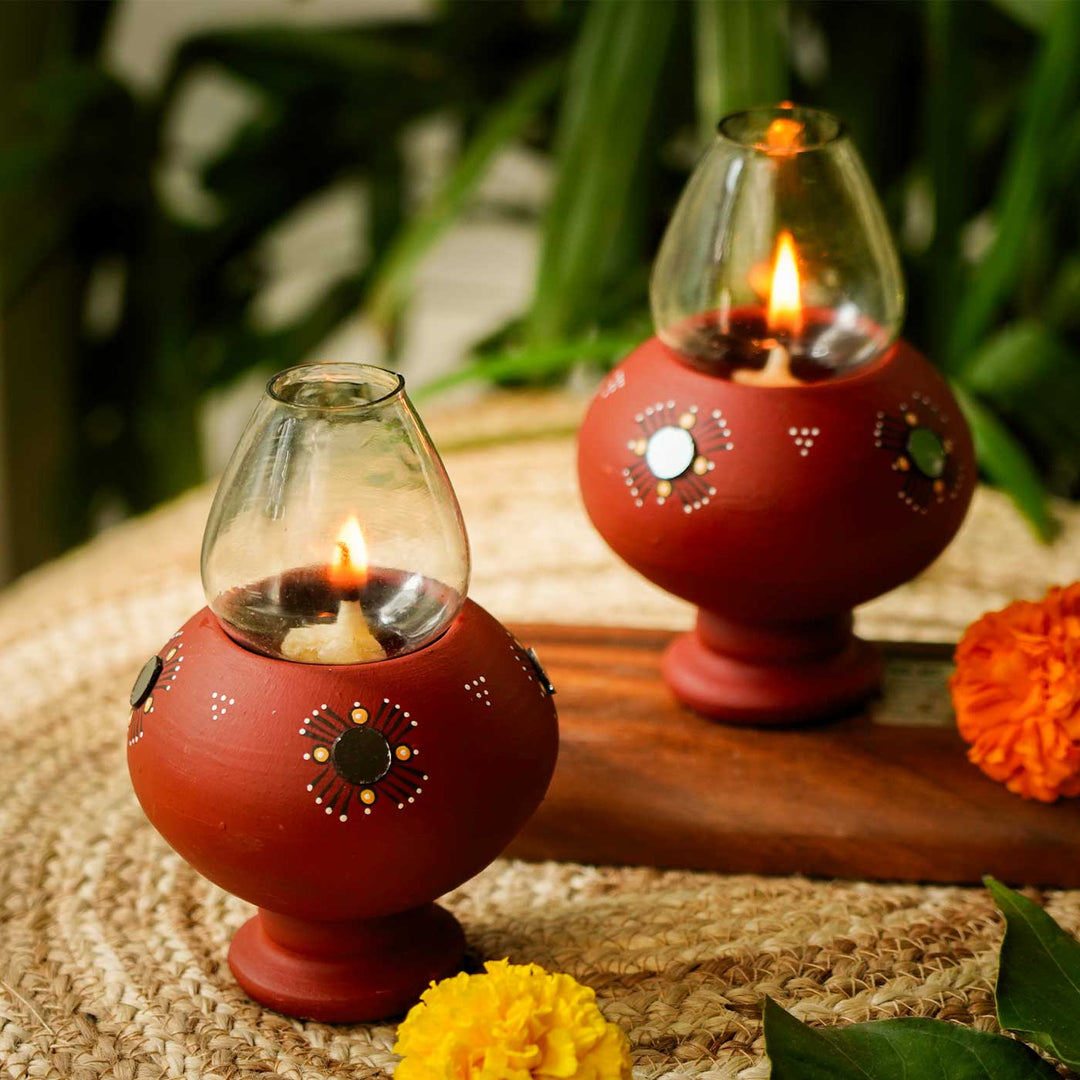 Handmade Brown Terracotta Oil Lamp / Diya | Set Of 2