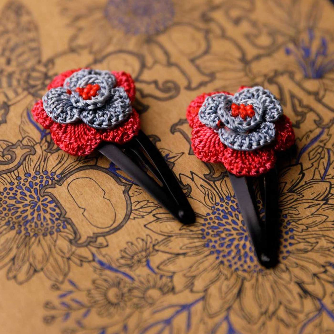 Handmade Raspberry Sakura Flower Hair Clips | Set of 2