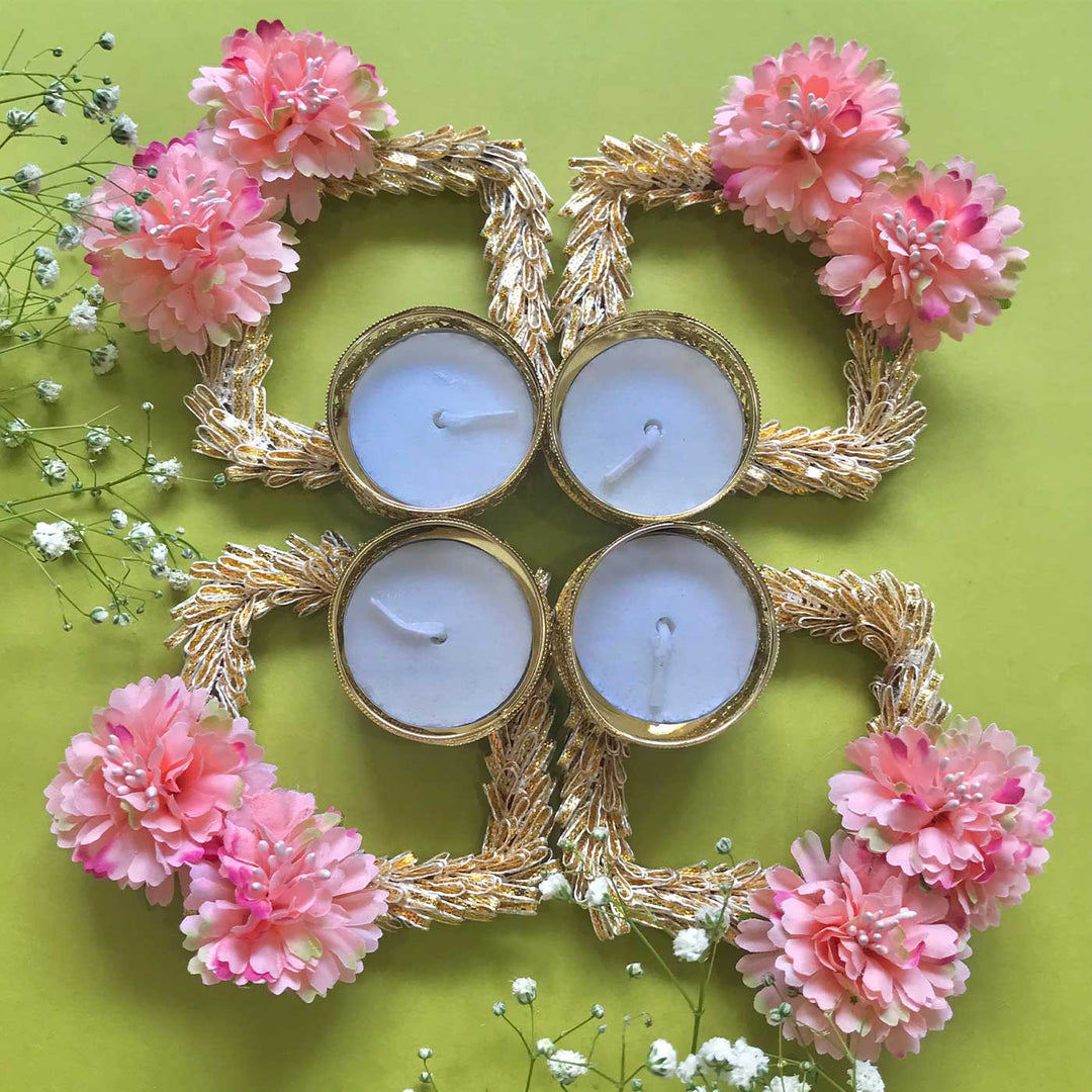 Handmade Pink Floral Diyas Tealight Holder | Set Of 4