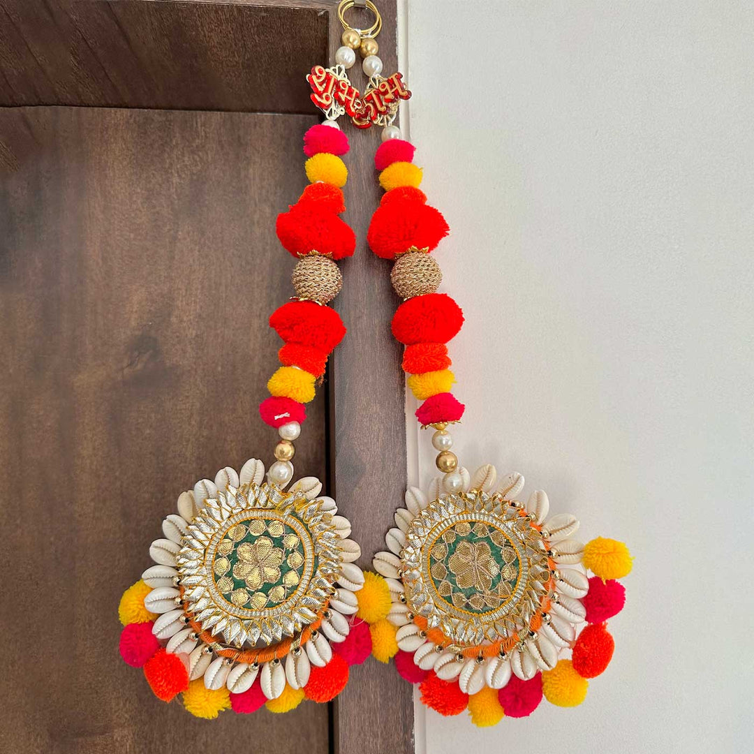 Handmade Pom Pom Shubh Labh Hanging With Shell Bangles