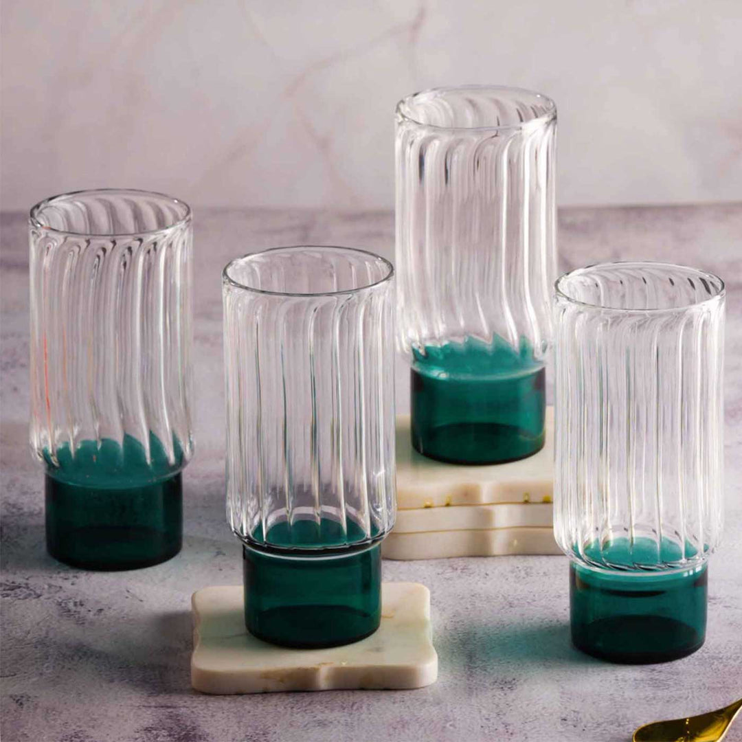 Handmade Teal Borosil Glass Highball With Gift Box | Set Of 4