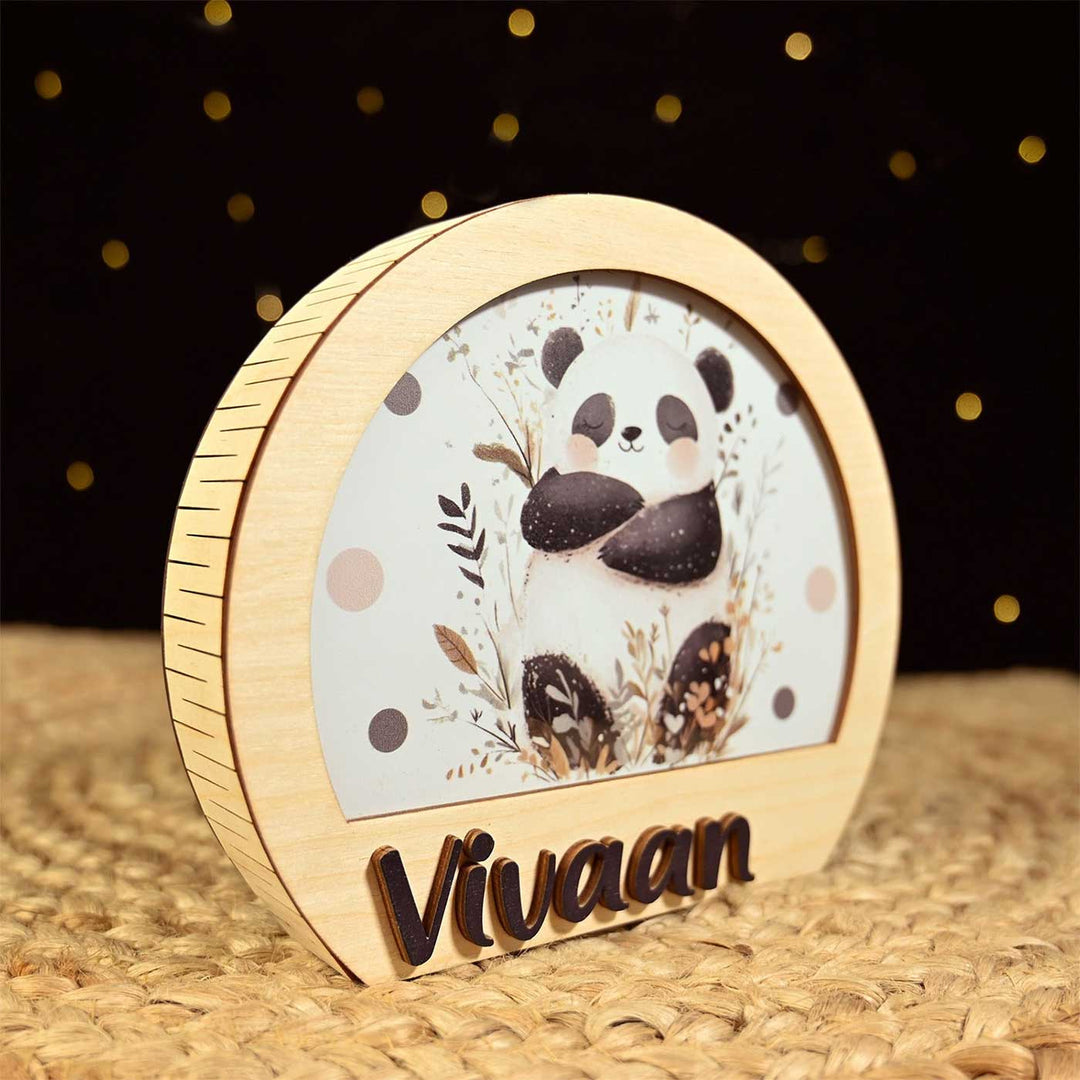 Personalized Panda Theme Wooden Table Lamp With 3D Letters