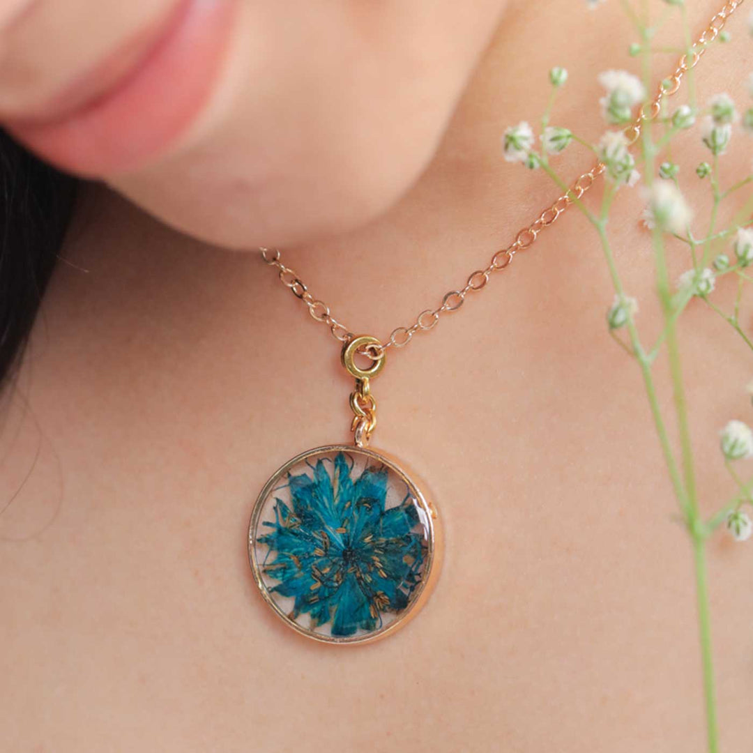 Handmade Preserved Flower Magical Persian Jewel Brass Necklace