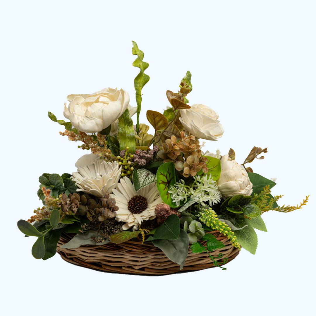 Handmade White Elegance Basket Shola Flower Centerpiece