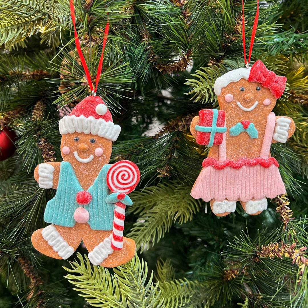 Handmade Glittery Gingerbread Clay Ornaments For Christmas Tree Decoration | Set Of 2