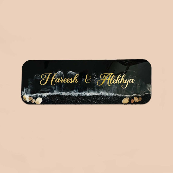 Personalized Black Beach Theme Resin Name Plate For Couples