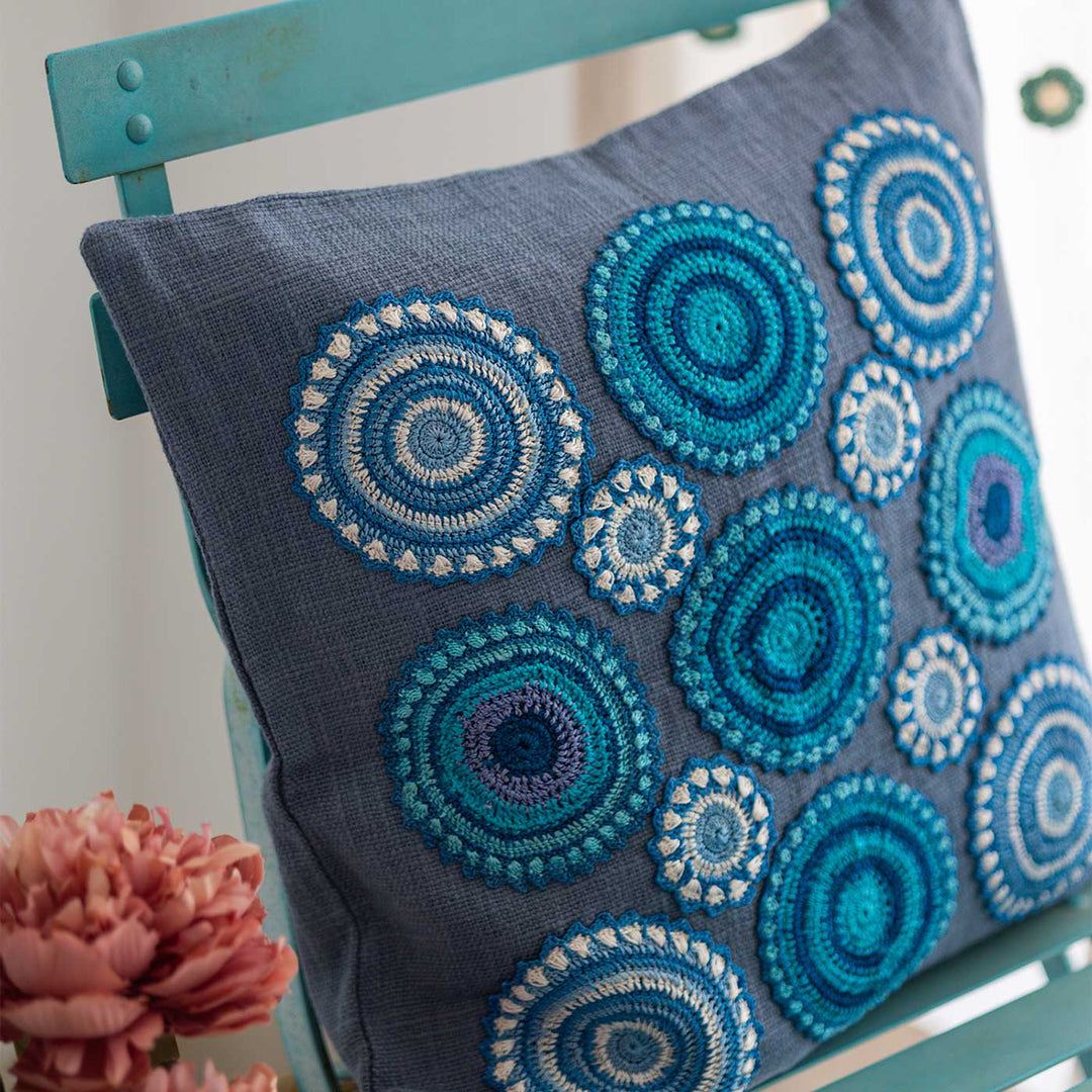 Handmade Prakriti Blue Mandalas Cushion Cover | 16 inch