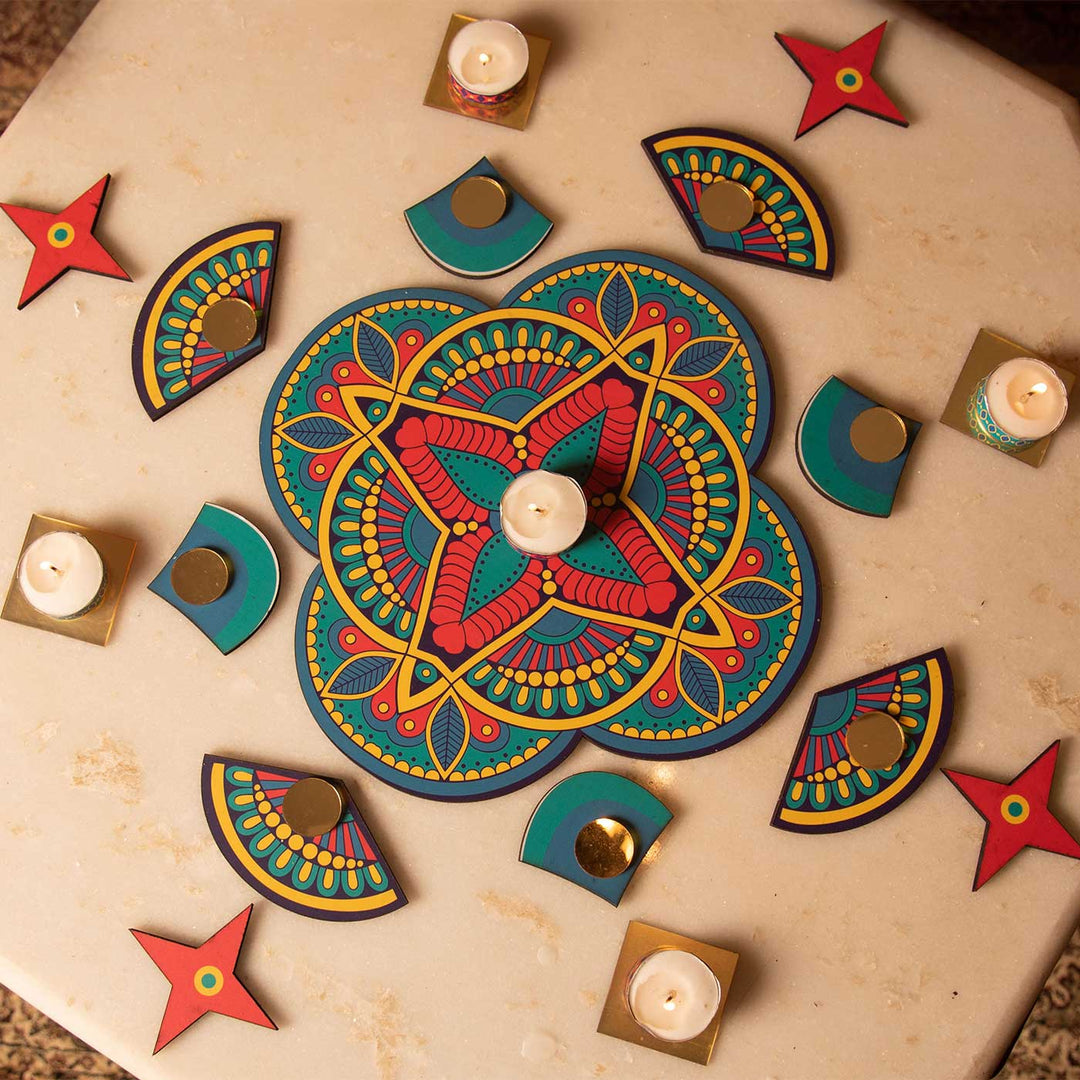 Reusable 17 Piece Fuljadi MDF Wood Rangoli