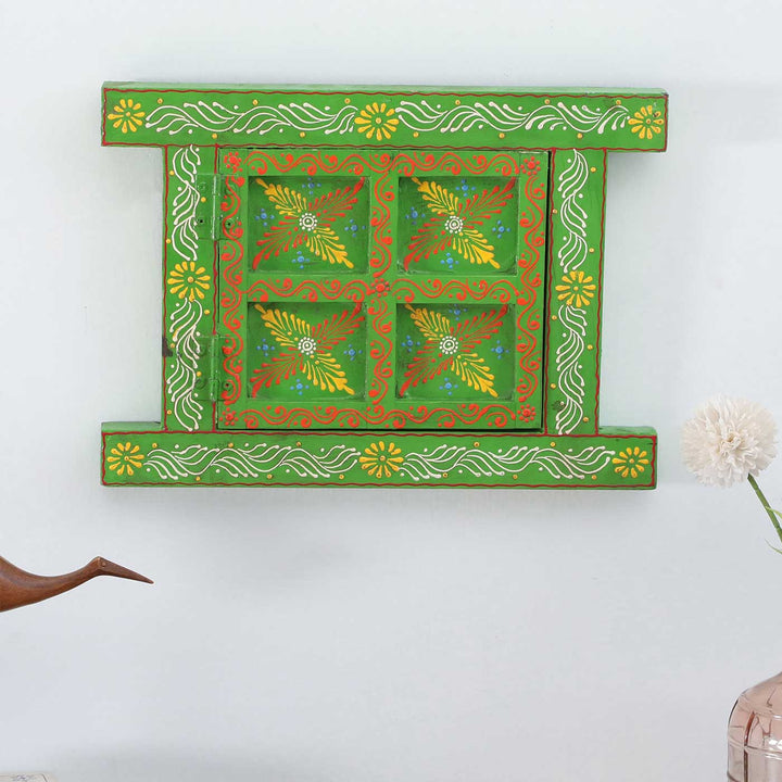 Handmade Decorative Green Wooden Window Wall Decor